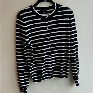 Ann Taylor Black and White Striped Button-Up Cardigan